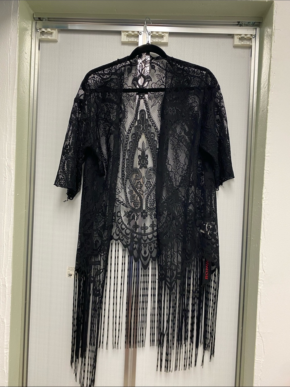 Black Lace Fringe Kimono Cover-Up